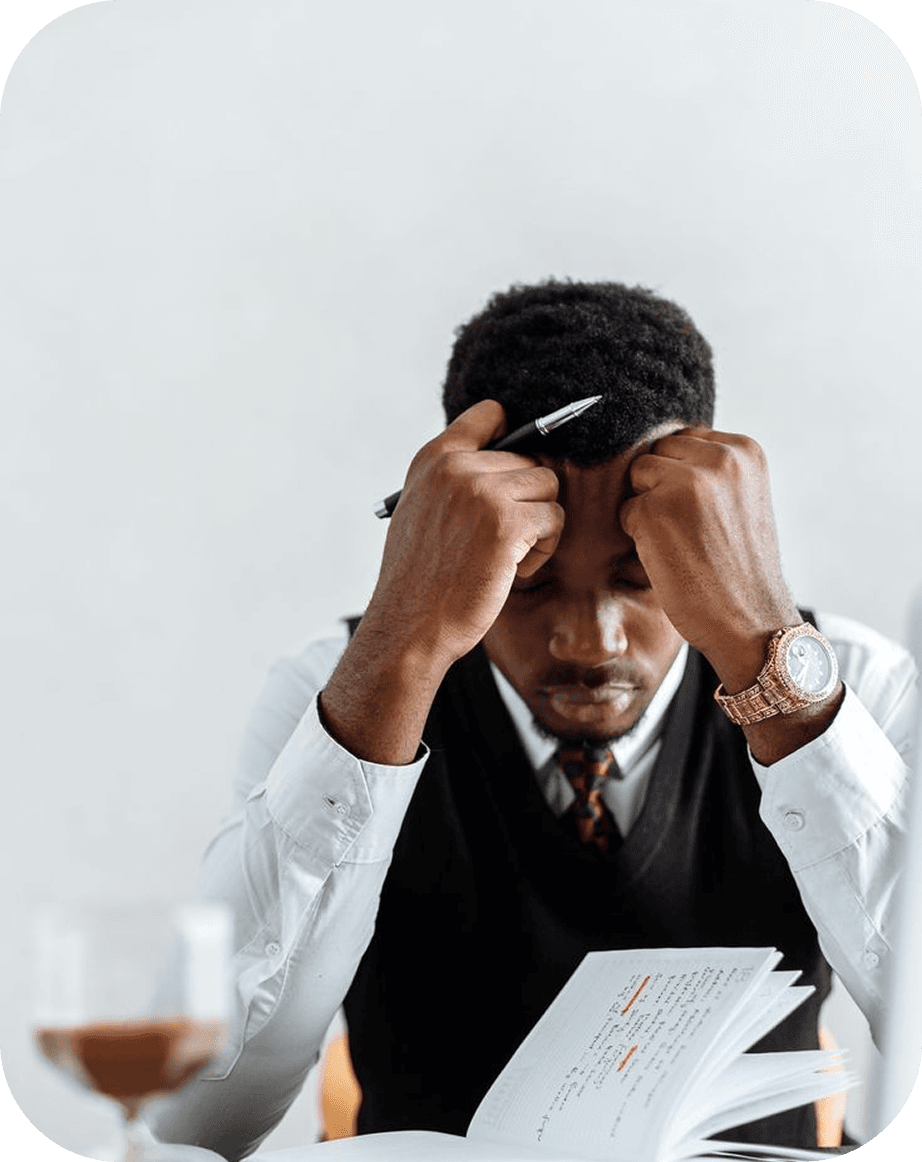 Frustrated founder at desk